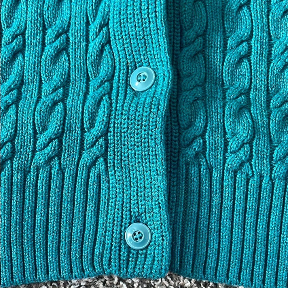 L.L. Bean Thick Heavy Turquoise Cable Knit Cardigan - Picture 2 of 9